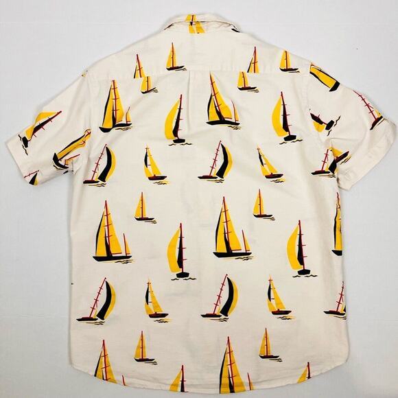 H&M Mens Button Down Shirt Medium 100% Cotton Sailboat Novelty Print Preppy - Picture 2 of 9